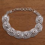 Sterling silver filigree link bracelet, 'Beautiful Squares' - Sterling Silver Filigree Square Link Bracelet from Java