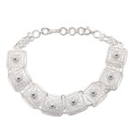 Sterling silver filigree link bracelet, 'Beautiful Squares' - Sterling Silver Filigree Square Link Bracelet from Java