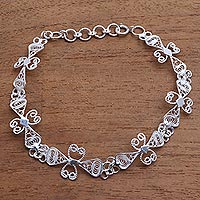 Sterling silver filigree link bracelet, Ribbon Charm