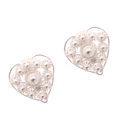 Pendientes de botón de plata de ley - Aretes de corazón de plata esterlina con diseño de estrella de Java