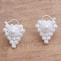 Sterling silver button earrings, 'Starry Fruit' - Star Pattern Sterling Silver Button Earrings from Java