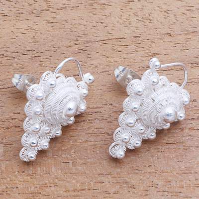 Sterling silver button earrings, 'Starry Fruit' - Star Pattern Sterling Silver Button Earrings from Java