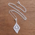 Sterling silver filigree pendant necklace, 'Starry Rhombus' - Sterling Silver Filigree Rhombus Necklace from Java