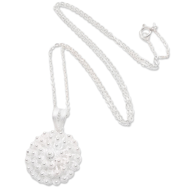 Circular Sterling Silver Filigree Pendant Necklace from Java