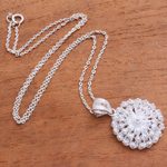 Sterling silver filigree pendant necklace, 'Dainty Stars' - Circular Sterling Silver Filigree Pendant Necklace from Java