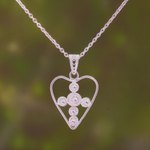 Sterling silver filigree pendant necklace, 'Heart Stars' - Sterling Silver Filigree Heart Necklace from Java