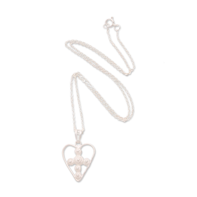 Collar con colgante de filigrana en plata de primera ley - Collar de corazón de filigrana de plata esterlina de Java