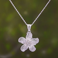 Sterling silver filigree pendant necklace, 'Stargazer Lily' - Sterling Silver Filigree Stargazer Pendant Necklace