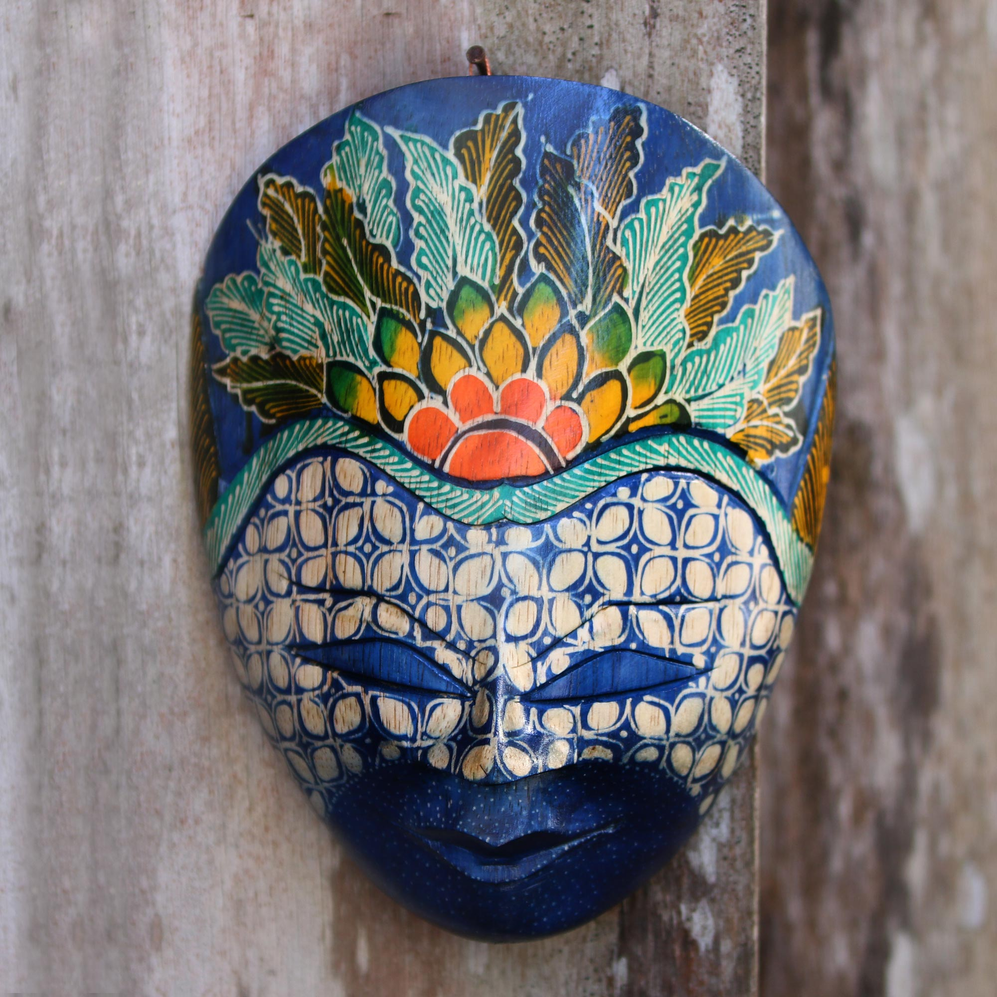 UNICEF Market | Floral Batik Wood Mask from Java - The Blue Prince