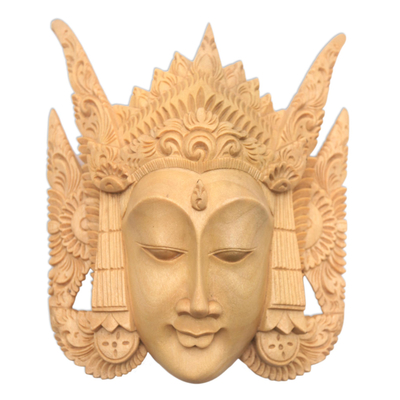 Wood mask, 'Light Brown Cili' - Hand-Carved Crocodile Wood Cili Mask from Indonesia