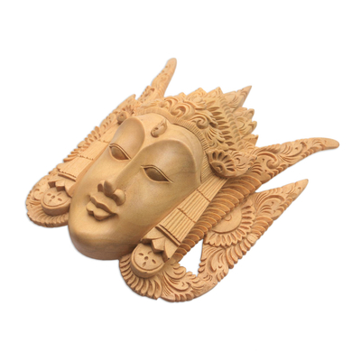 Wood mask, 'Light Brown Cili' - Hand-Carved Crocodile Wood Cili Mask from Indonesia