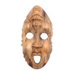 Wood mask, 'Two Faces' - Whimsical Hibiscus Wood Wall Mask Crafted in Indonesia