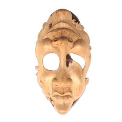 Máscara de madera - Máscara de pared de madera de hibisco artesanal de Indonesia