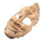 Wood mask, 'Happy and Sad' - Artisan Crafted Hibiscus Wood Wall Mask from Indonesia
