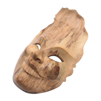 Máscara de madera - Máscara de pared de madera de hibisco tallada a mano de Indonesia