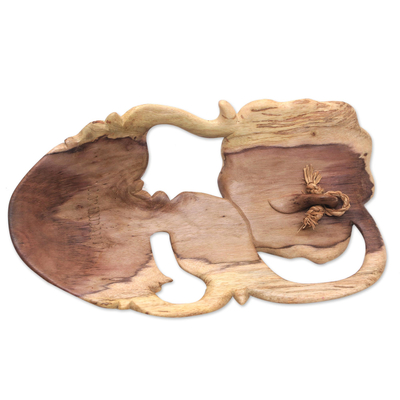 Máscara de madera - Máscara de madera de hibisco con temática natural de Indonesia