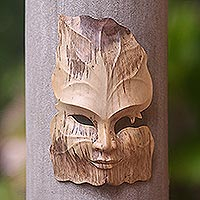 Wood mask, 'King Leaf' - Leaf-Themed Hibiscus Wood Mask from Indonesia