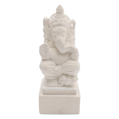 Kalkstein-Skulptur, 'Segen von Ganesha'. - Handgefertigte Kalkstein-Ganesha-Skulptur aus Bali