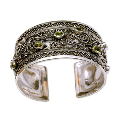 Peridot cuff bracelet, 'Elegant Sister' - Handcrafted Peridot Cuff Bracelet from Bali
