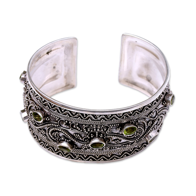 Peridot cuff bracelet, 'Elegant Sister' - Handcrafted Peridot Cuff Bracelet from Bali