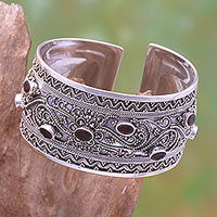 Garnet cuff bracelet, 'Elegant Sister' - Handcrafted Garnet Cuff Bracelet from Bali