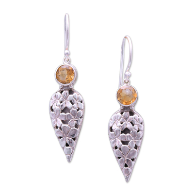 Floral Drop Citrine Dangle Earrings Crafted in Bali
