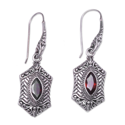 Garnet dangle earrings, 'Sanur Elegance' - Weave Pattern Garnet Dangle Earrings from Bali