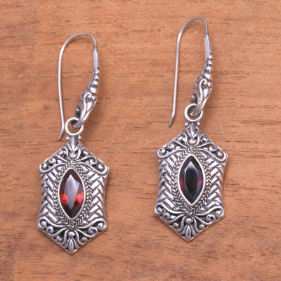 Garnet dangle earrings, 'Sanur Elegance' - Weave Pattern Garnet Dangle Earrings from Bali