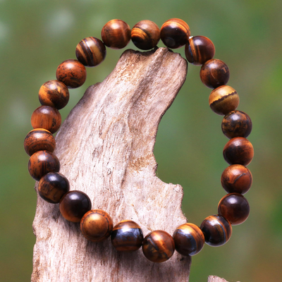 Tigerauge Perlen Stretch-Armband „Caramel Pebbles“ - Balinesisches Stretch-Armband mit Tigeraugen-Perlen