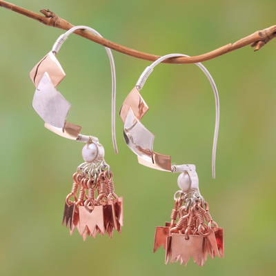 Rose gold accented sterling silver chandelier earrings, 'Millenary Beauty' - Rose Gold Accented Sterling Silver Chandelier Earrings