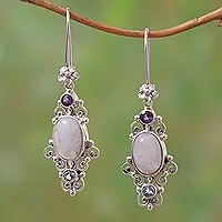 Multi-gemstone dangle earrings, 'Sukawati Floral' - Floral Multi-Gemstone Dangle Earrings from Bali