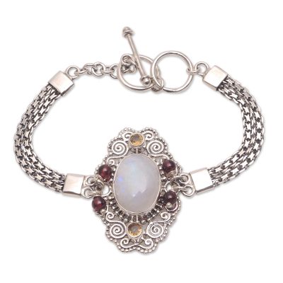 Multi-gemstone pendant bracelet, 'Sukawati Oasis' - Multi-Gemstone Pendant Bracelet Crafted in Bali
