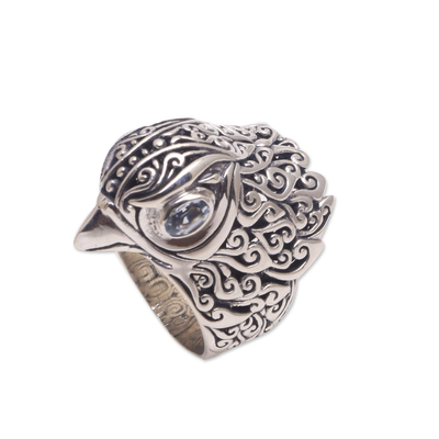 Men's blue topaz ring, 'Falcon's Gaze' - Men's Blue Topaz Bird Ring Crafted in Bali