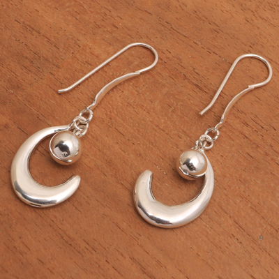 Sterling silver dangle earrings, 'Cradled by the Moon' - Sterling Silver Crescent Dangle Earrings from Bali