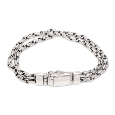 Sterling silver chain bracelet, 'Strong Together' - Sterling Silver Rope Chain Bracelet from Bali