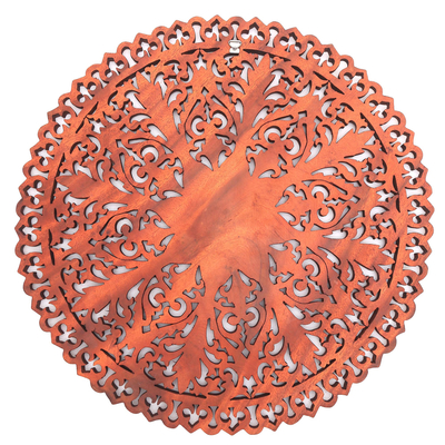 Wood relief panel, 'Gallant Flower' - Hand Carved Flower Motif Suar Wood Wall Relief Panel