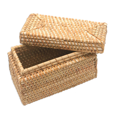 Bamboo and natural fiber basket, 'Lombok Storage' - Handwoven Bamboo and Natural Fiber Basket from Bali