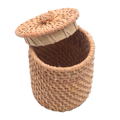 Bamboo and natural fiber mini basket, 'Lombok Helper' - Handwoven Bamboo and Natural Fiber Mini Basket from Bali