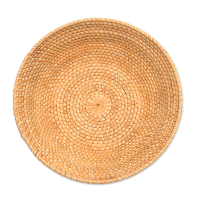Bamboo and natural fiber basket, 'Trawangan Waves' - Bamboo and Natural Fiber Round Basket from Bali