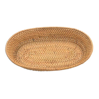 Bamboo and natural fiber basket, 'Trawangan Beauty' - Bamboo and Natural Fiber Oval Basket from Bali