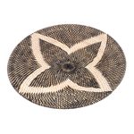 Woven bamboo round tray, 'Four Leaves in Black' - Bamboo Tray in Black from Bali