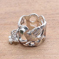 Cultured pearl and peridot cocktail ring, 'Soaring Free' - Cultured Pearl Peridot Sterling Silver Bird Cocktail Ring