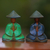 Wood figurines, 'Farmer Couple' (pair) - Green and Blue Wood Farmer Figurines from Bali (Pair) thumbail