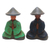 Wood figurines, 'Farmer Couple' (pair) - Green and Blue Wood Farmer Figurines from Bali (Pair) (image 2a) thumbail