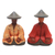 Wood figurines, 'Traditional Couple' (pair) - Red and Yellow Wood Farmer Figurines from Bali (Pair) thumbail