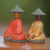 Wood figurines, 'Traditional Couple' (pair) - Red and Yellow Wood Farmer Figurines from Bali (Pair) (image 2b) thumbail
