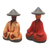 Wood figurines, 'Traditional Couple' (pair) - Red and Yellow Wood Farmer Figurines from Bali (Pair) (image 2c) thumbail