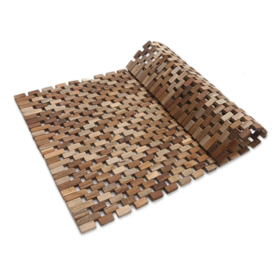 Teak wood door mat, 'Jogja Pave' (27 inch) - Handmade Teak Wood Door Mat from Bali (27 inch)