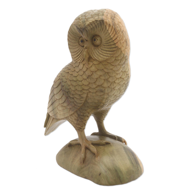 Wood sculpture, 'Intelligent Owl' - Hand-Carved Hibiscus Wood Owl Sculpture from Bali