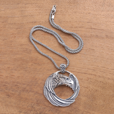 Sterling silver pendant necklace, 'Buleleng Eagle' - Sterling Silver Eagle Pendant Necklace from Java